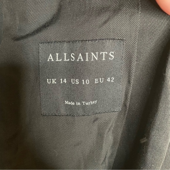 All Saints Wren Biker Coat Black with Leather Buckle Detail Leather Trim 10 - Picture 12 of 13